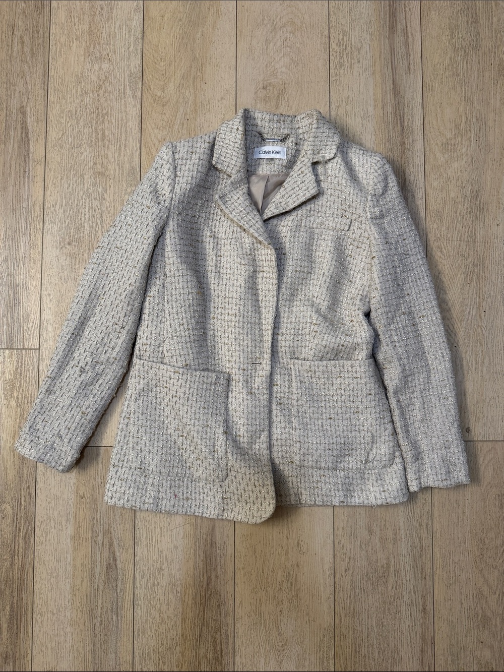 Calvin Klein Cream Textured Bouclé Blazer Women’s Size 10